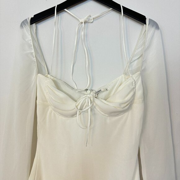 HOUSE OF CB Babydoll Halter Long Sleeve Minidress in Ivory Size X-Small - Picture 5 of 14